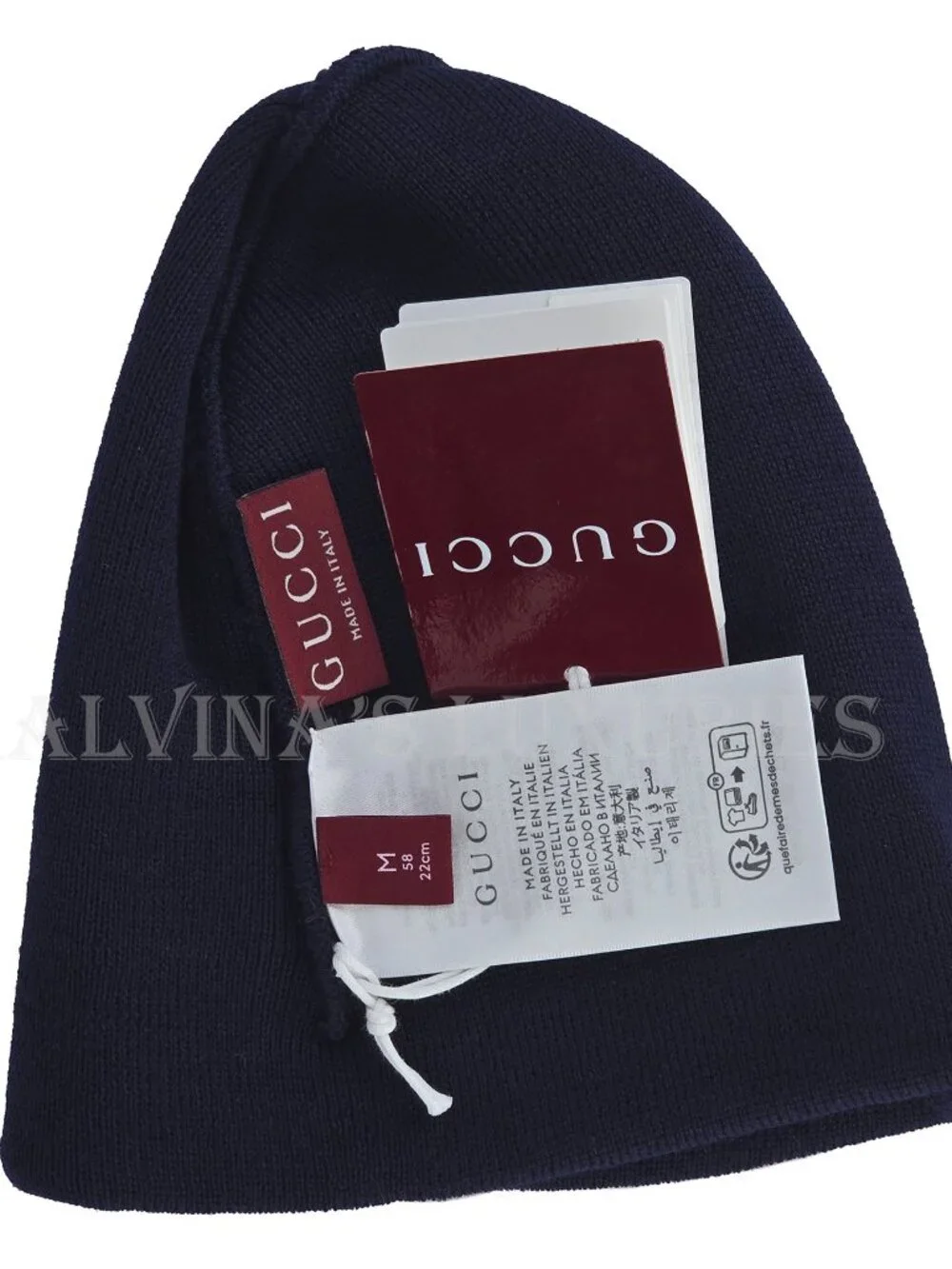GUCCI HAT BLUE WOOL RIB KNIT LOGO EMBROIDERY BEANIE sz M / MEDIUM / 58CM